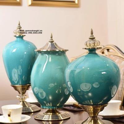 BỘ 3 BÌNH TRANG TRÍ PHÒNG KHÁCH MEN MÀU